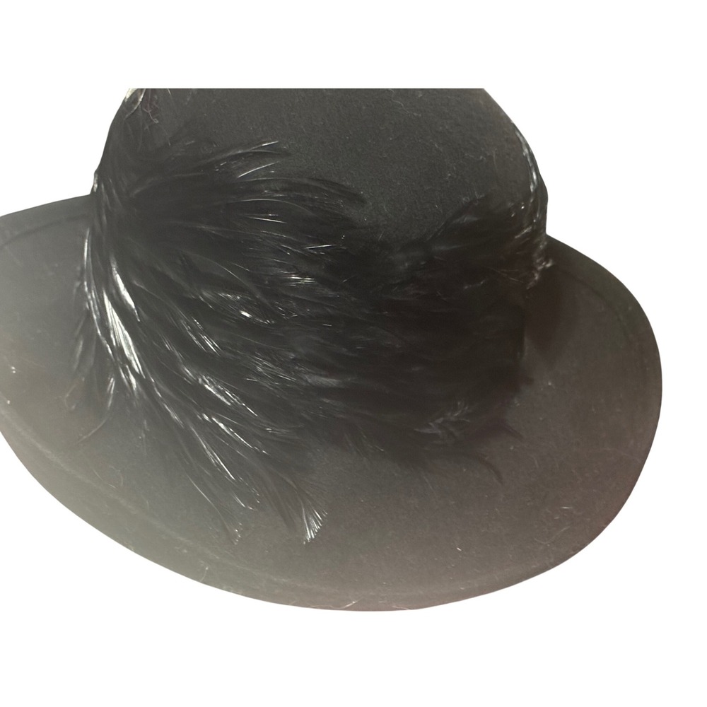 Cappelli Straworld Inc Black Wool Felt Feather Trim Dress Hat Womens Vintage - Picture 3 of 7